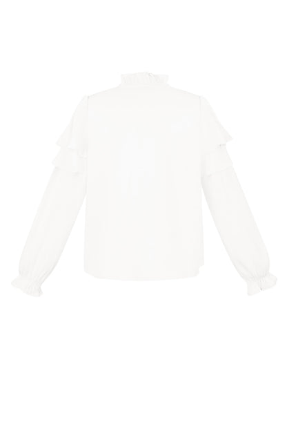 Damen Langarmshirt Volant V-Ausschnitt | Polyester | Mehrfarbig