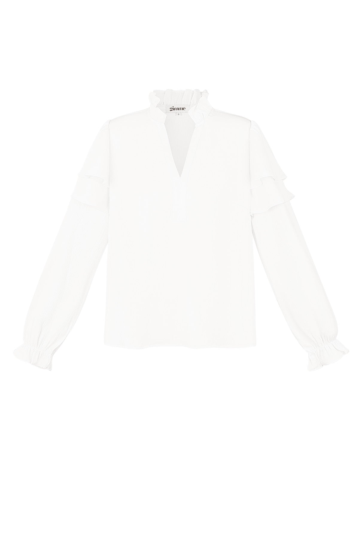 Damen Langarmshirt Volant V-Ausschnitt | Polyester | Mehrfarbig