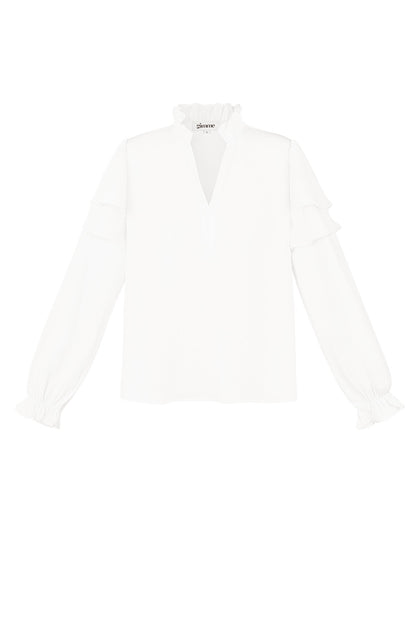 Damen Langarmshirt Volant V-Ausschnitt | Polyester | Mehrfarbig