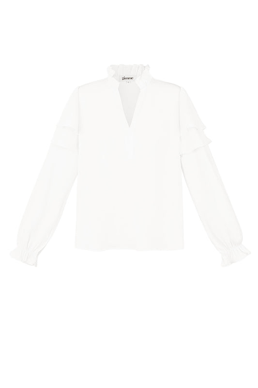 Damen Langarmshirt Volant V-Ausschnitt | Polyester | Mehrfarbig