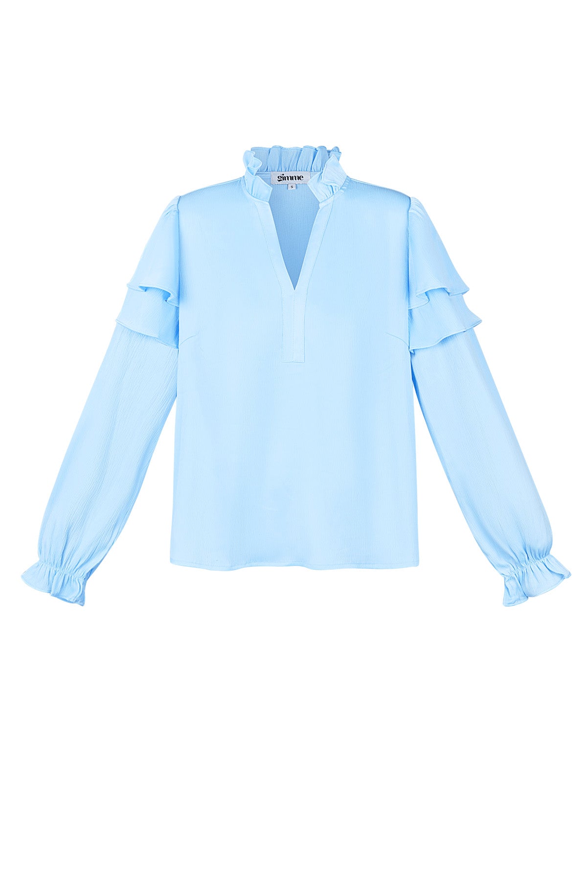 damen langarmshirt volant v-ausschnitt | polyester | mehrfarbig