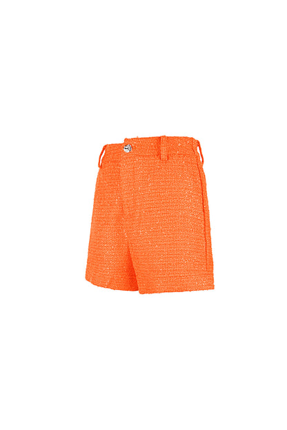 Damen Shorts Hohe Taille Einfarbig | Polyester | Orange