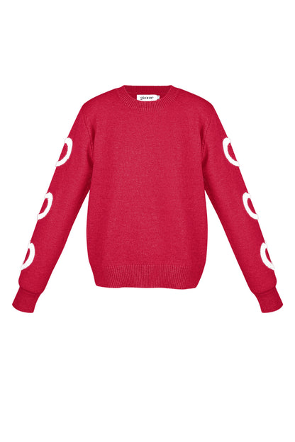 Damen Pullover Rundhals Herzmuster | Wollmischung | Mehrfarbig