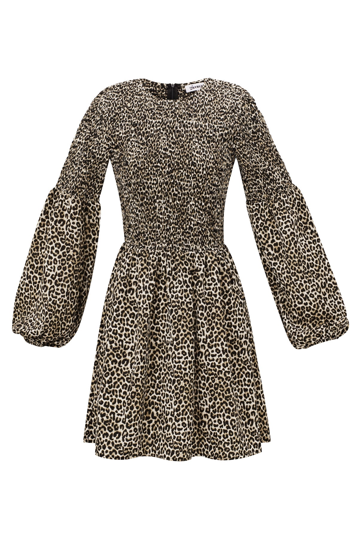 Damen Minikleid Leopardenmuster Puffärmel | Polyester | Braun
