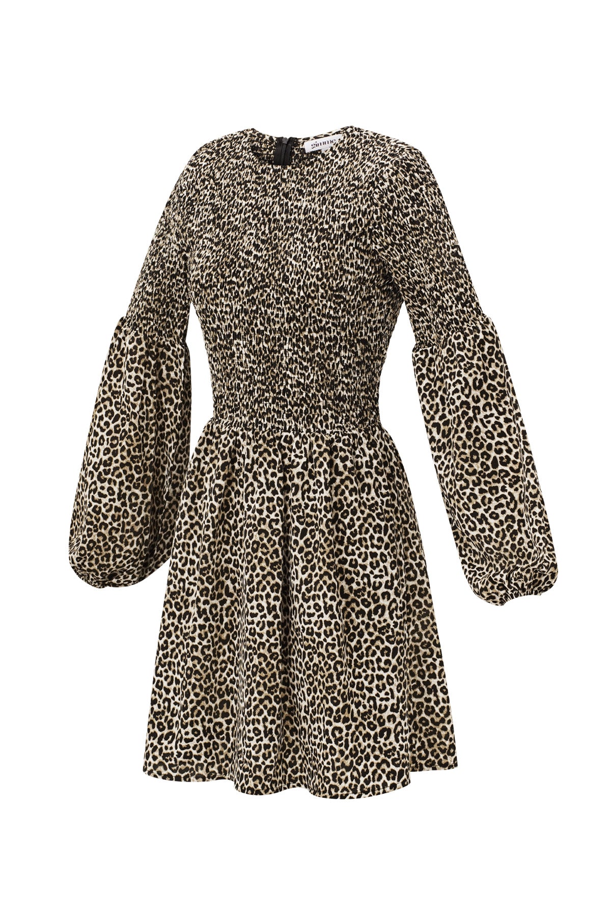 Damen Minikleid Leopardenmuster Puffärmel | Polyester | Braun