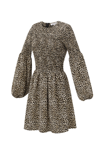 Damen Minikleid Leopardenmuster Puffärmel | Polyester | Braun