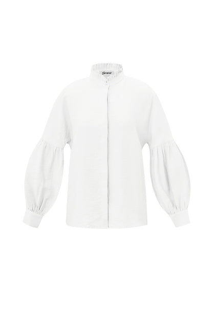 Viskose Damen-Bluse Puffärmel Stehkragen