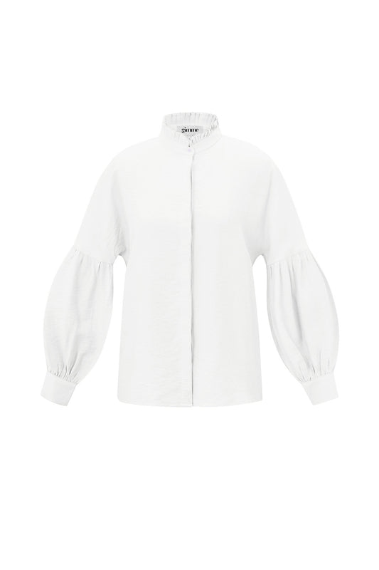 Viskose Damen-Bluse Puffärmel Stehkragen