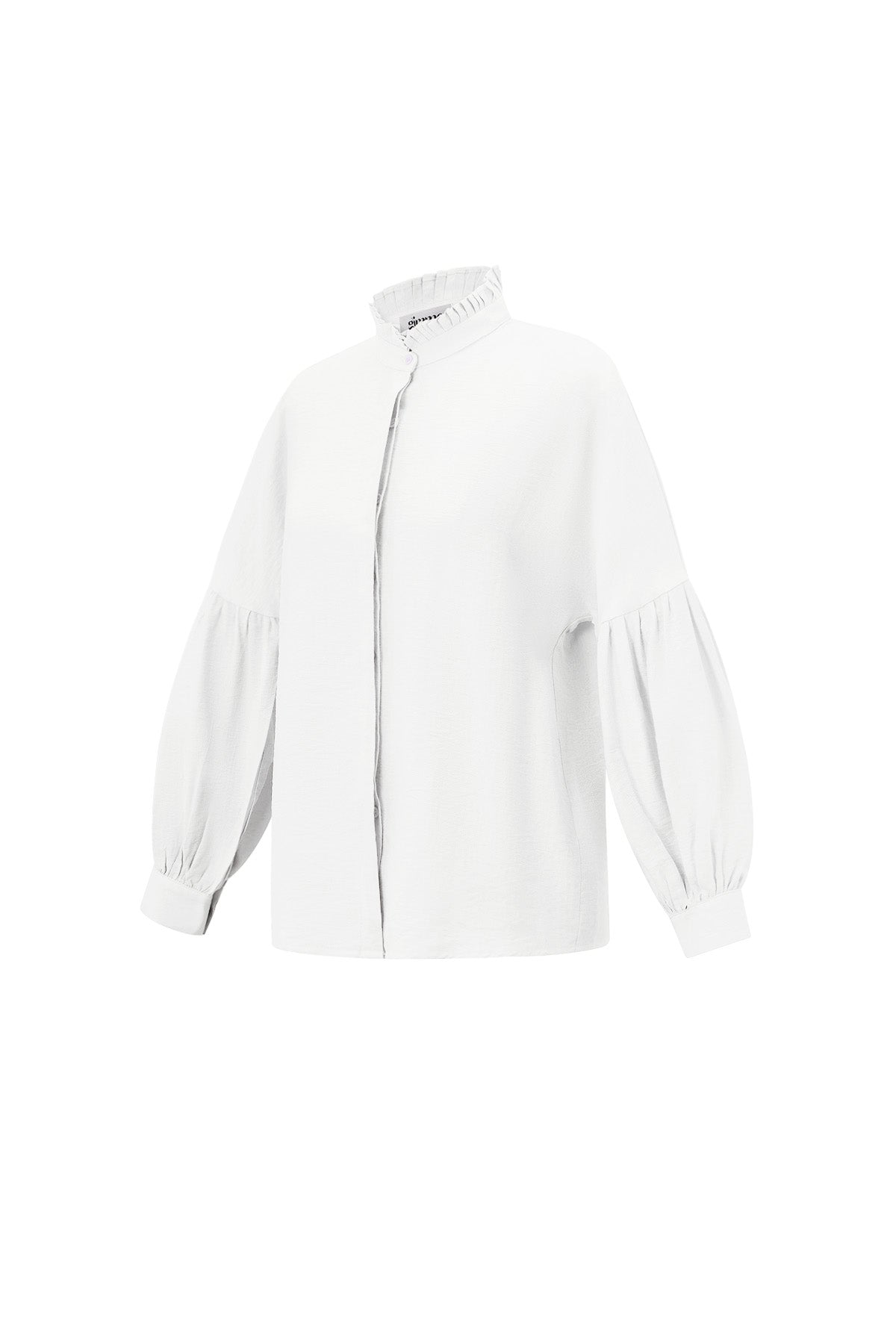 viskose damen-bluse puffärmel stehkragen