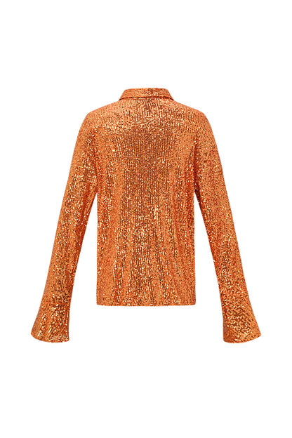 Polyester Pailletten Damenbluse Glänzend Langarm