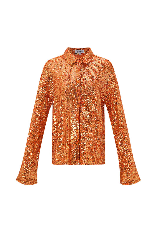 Polyester Pailletten Damenbluse Glänzend Langarm