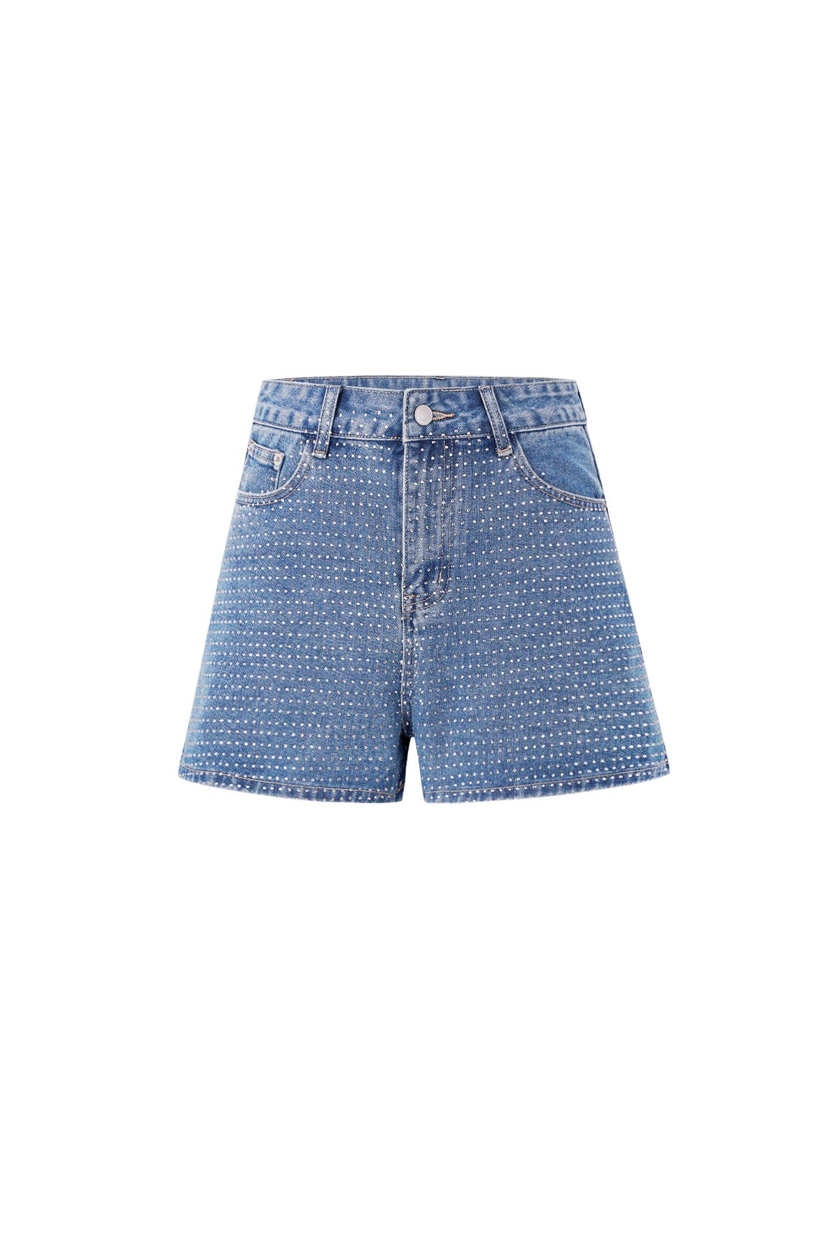 Damen Denim Shorts High Waist Perforiert | Denim | Blau