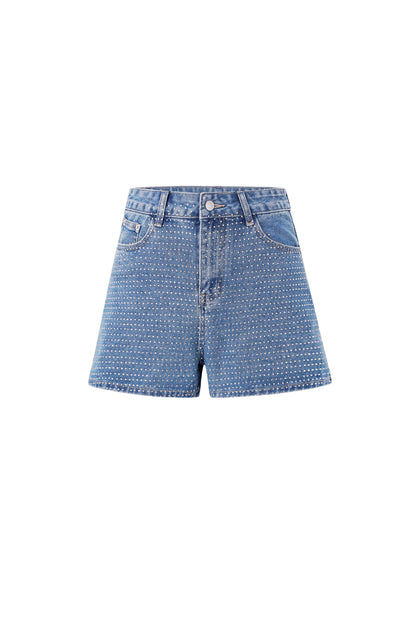 Damen Denim Shorts High Waist Perforiert | Denim | Blau