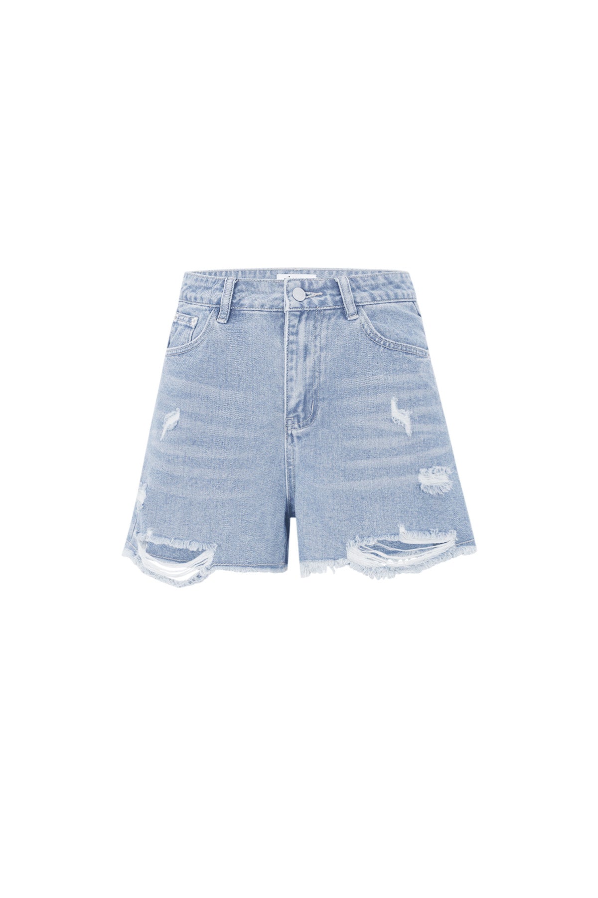 Damen Denim Shorts Hoher Bund Fransensaum | Denim | Blau