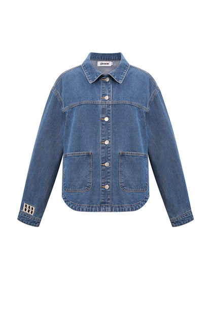 Damen Jeansjacke Patch Detail | Denim | Blau