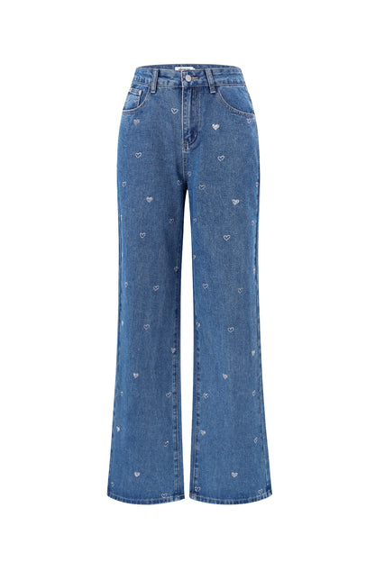 Damen Jeans Herzstickerei | Baumwolle | Blau