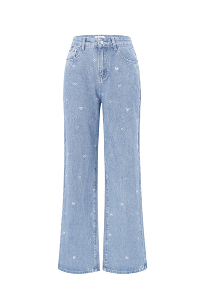 Damen Jeans Herzstickerei | Baumwolle | Blau