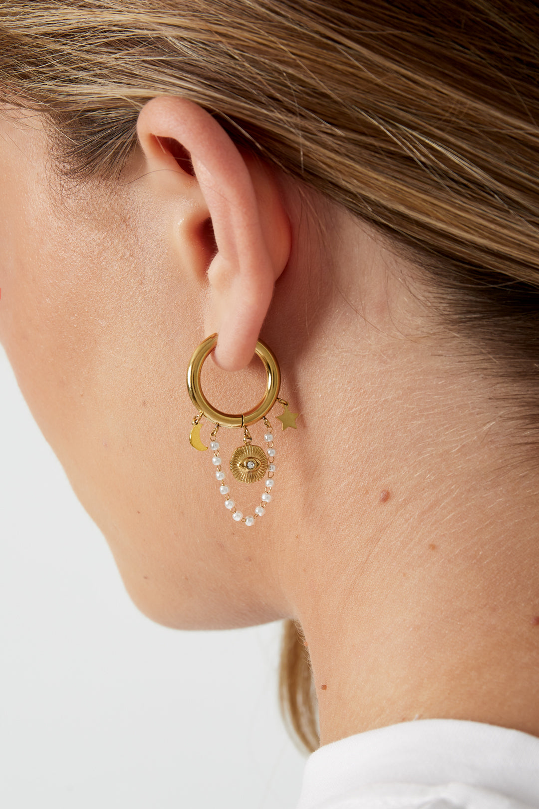 damen ohrringe perlenmond sonne 14k | stahl vergoldet | gold & silber