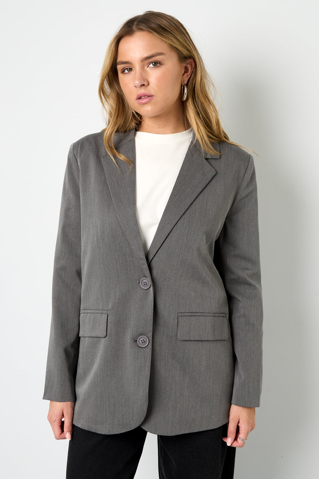 Damen Blazer Gewebt | Letter-Print | Kaffeebraun & Grau
