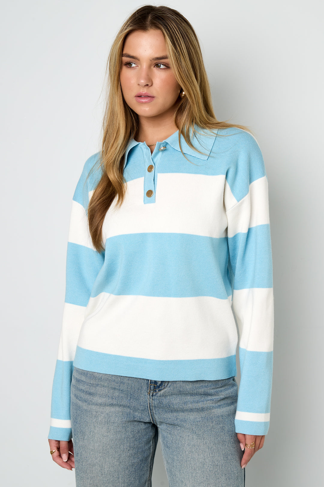 damen polopullover streifen viskose | viskose | mehrfarbig