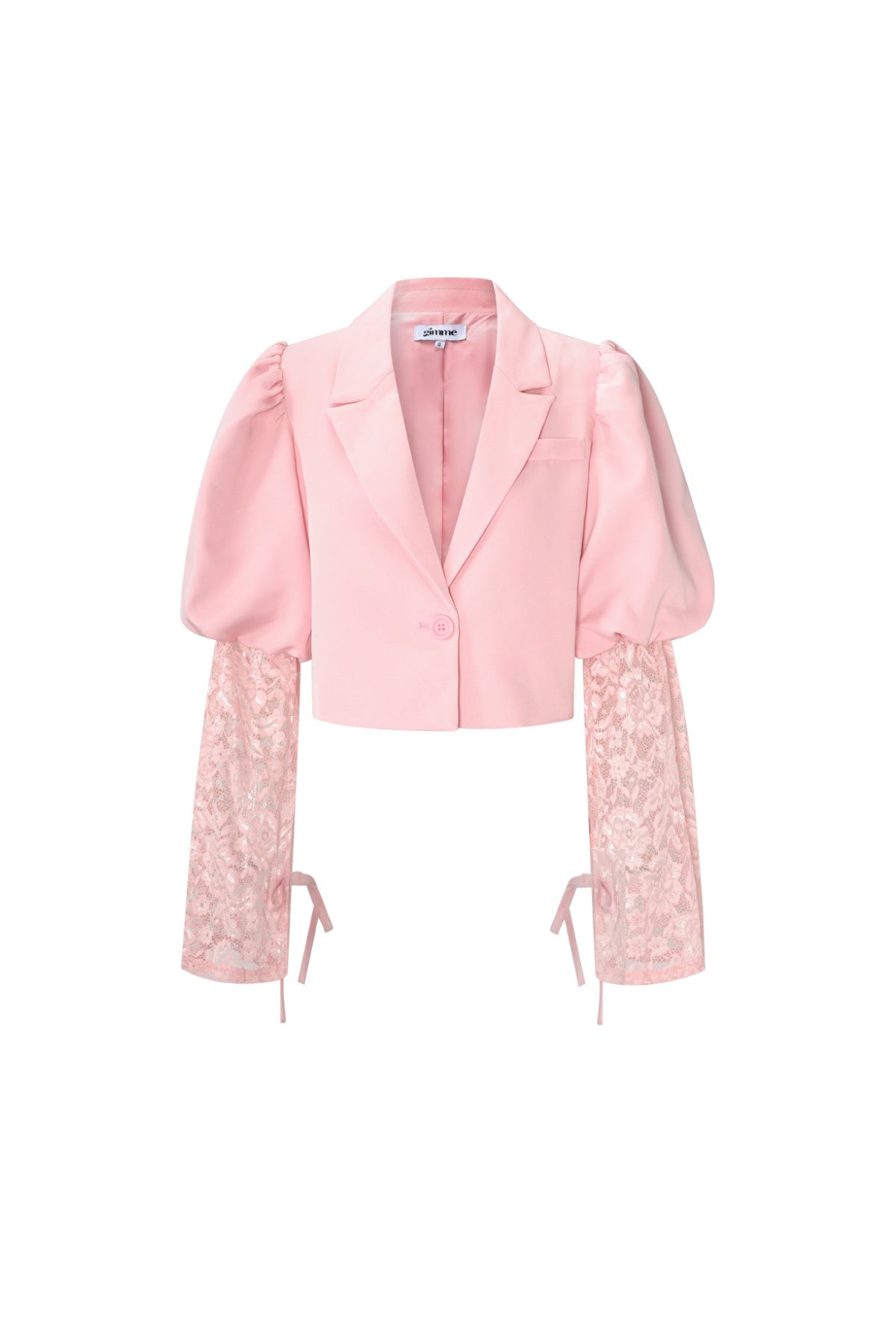 damen blazer puffärmel & spitze | baumwolle | hellrosa