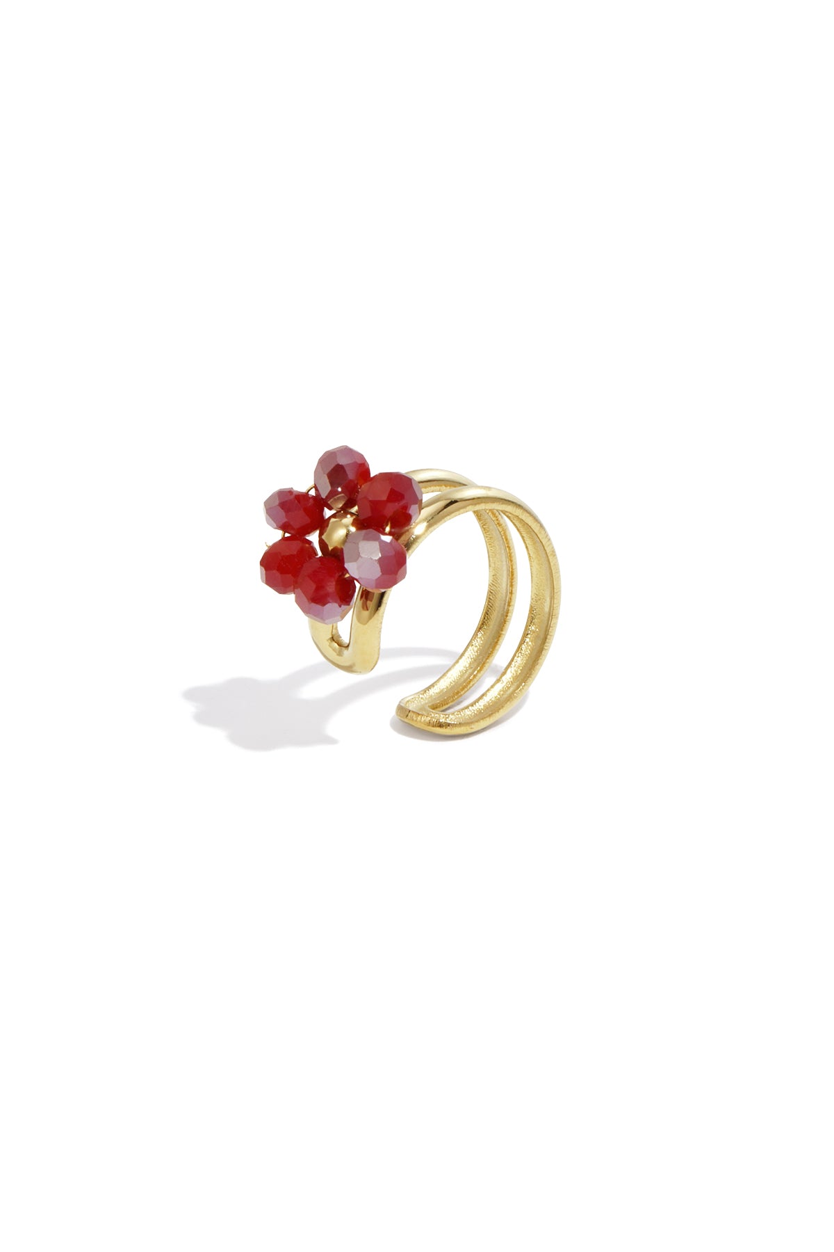 Damen Ohrmanschetten Blume Kristall | Edelstahl | Weinrot & Orange & Dunkelgrün