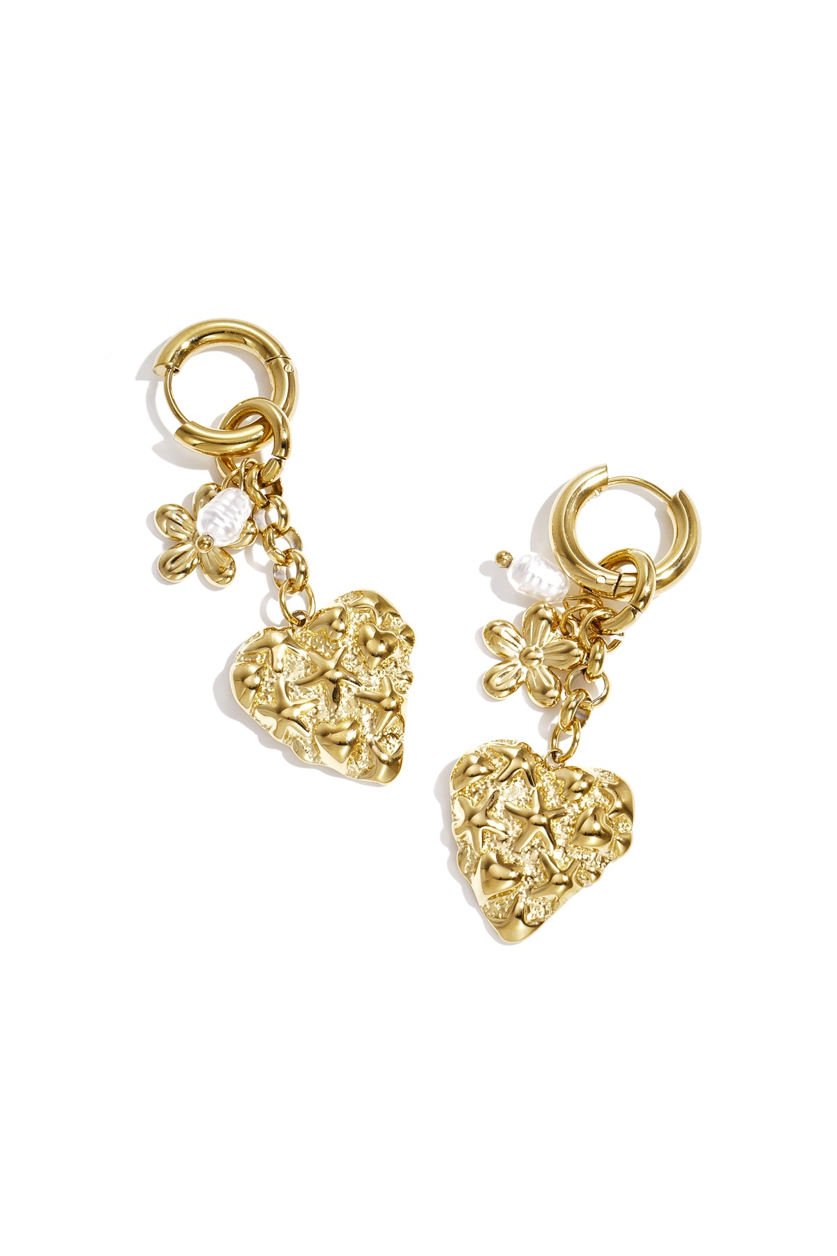 Damen Ohrringe Blumenherz Perle | Edelstahl | Goldfarbe