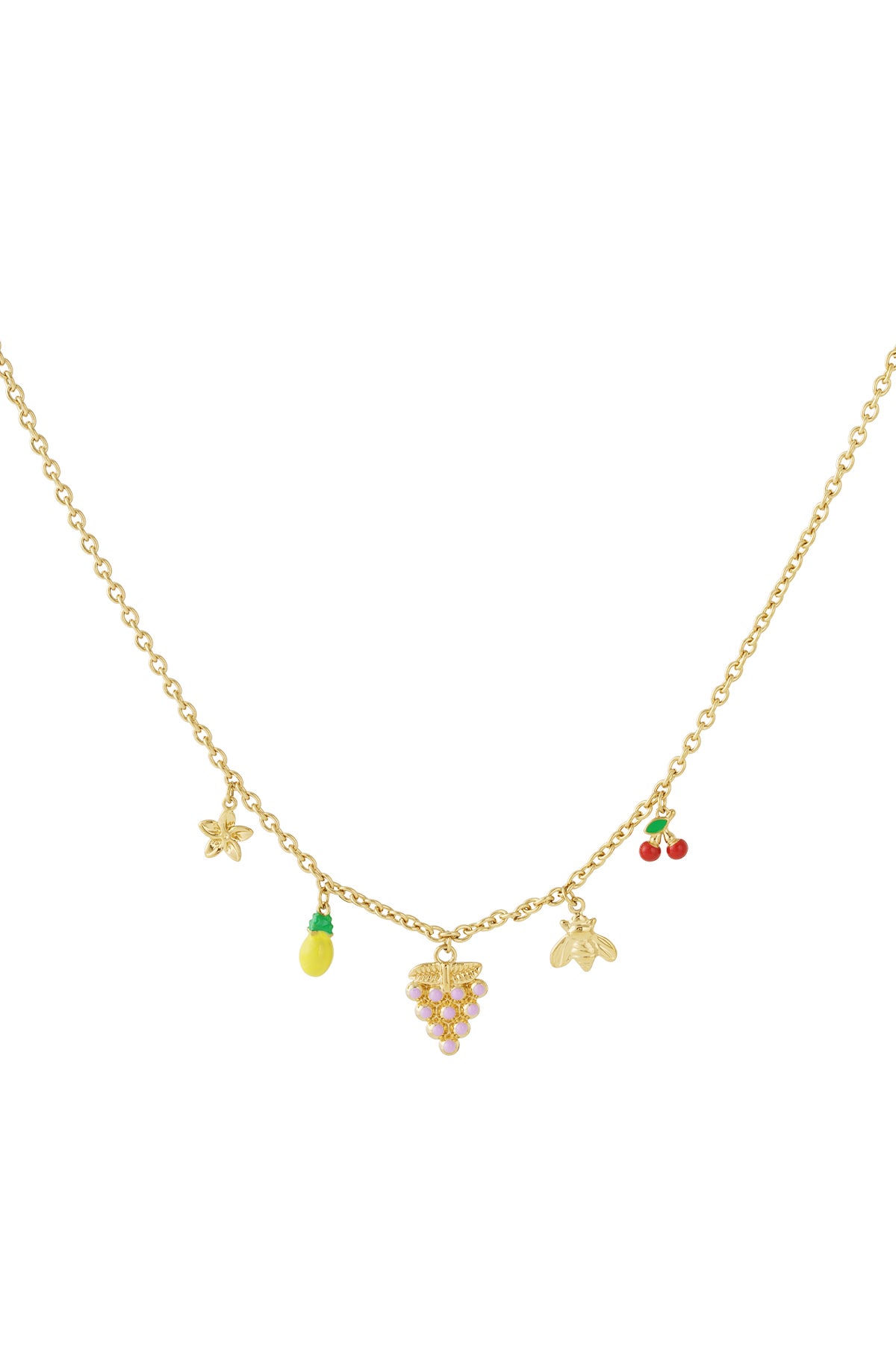 damen halskette früchte charms emaille | edelstahl vergoldet | goldfarbe