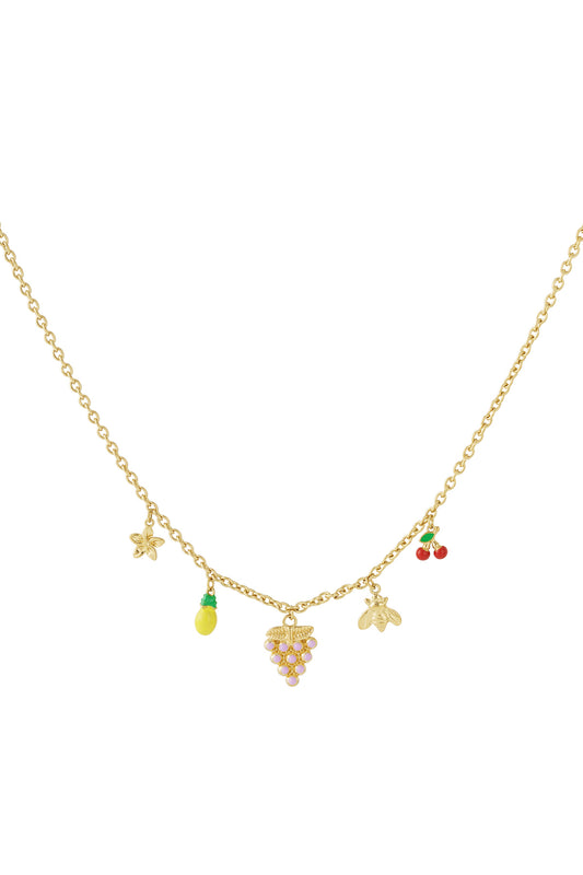 Damen Halskette Früchte Charms Emaille | Edelstahl vergoldet | Goldfarbe