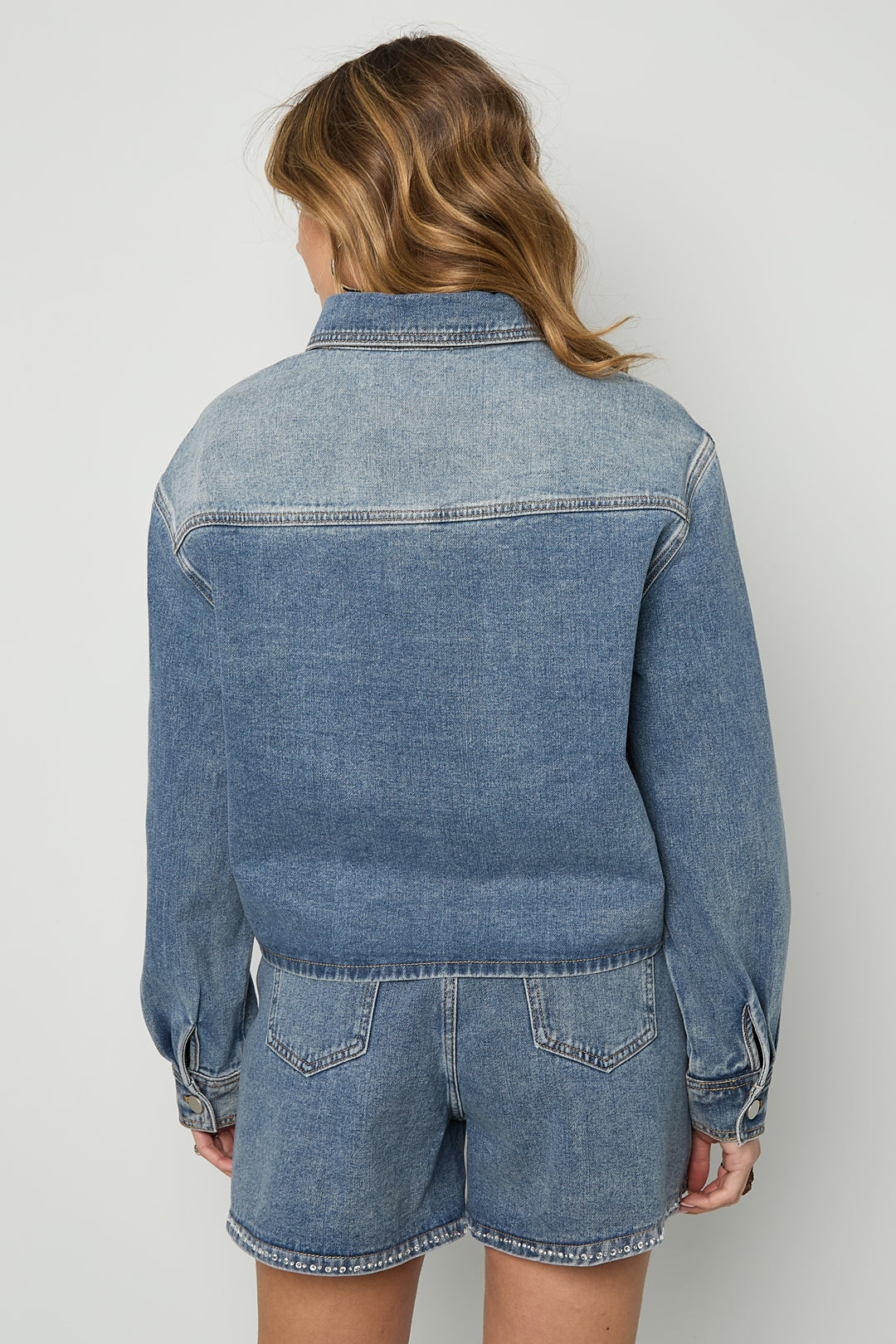 damen jeansjacke strass | baumwolle | blau