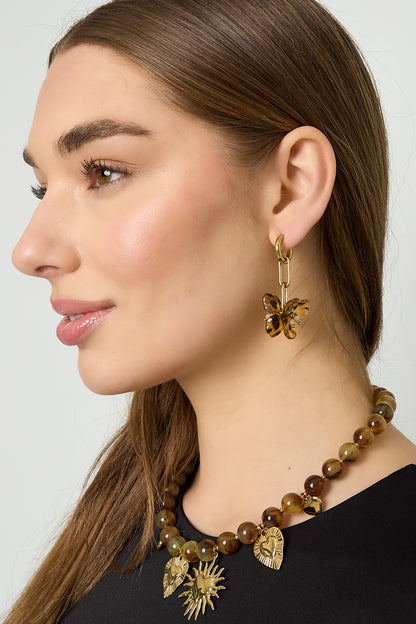 Damen Ohrringe Blume Perlen | Edelstahl | Rosa & Braun