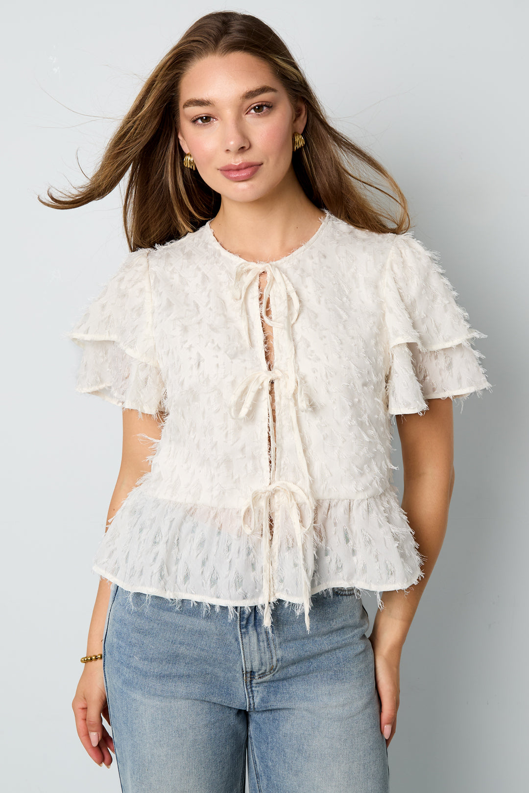 Damen Top Kurzarm Bindung | Polyester | Mehrfarbig