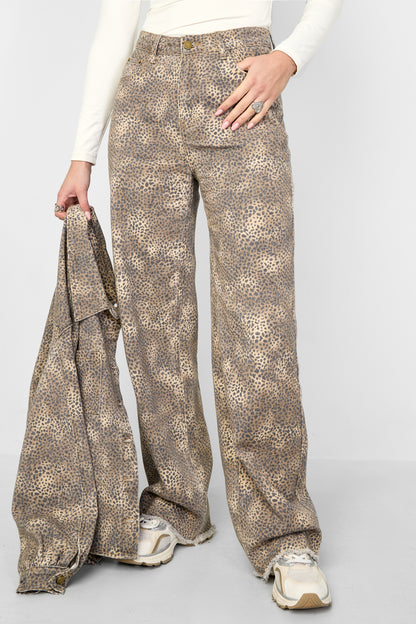 Damen Hose Leopardenmuster | Baumwolle | Weiß