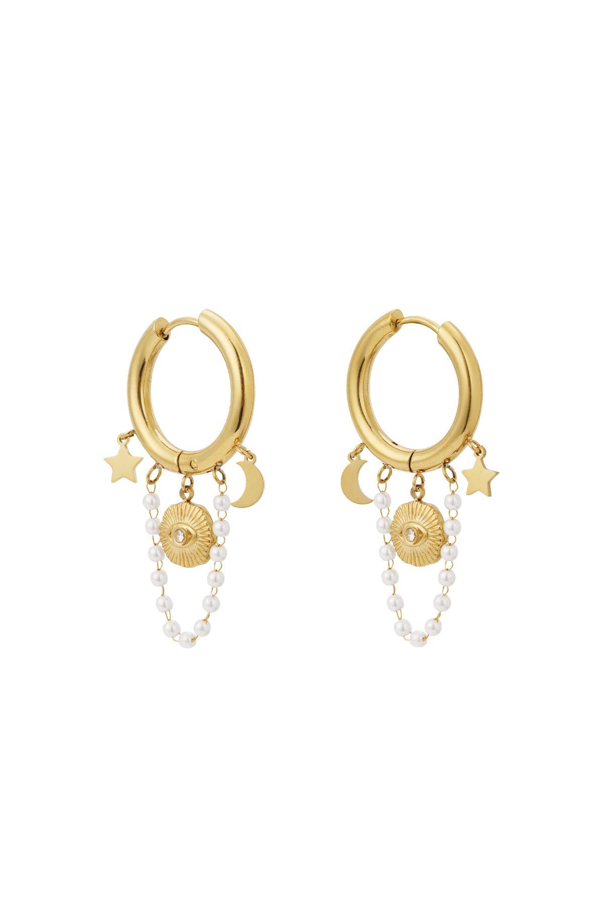 Damen Ohrringe Perlenmond Sonne 14K | Stahl vergoldet | Gold & Silber