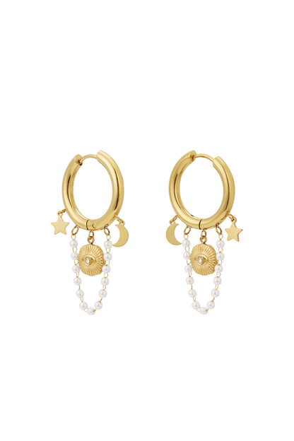 Damen Ohrringe Perlenmond Sonne 14K | Stahl vergoldet | Gold & Silber