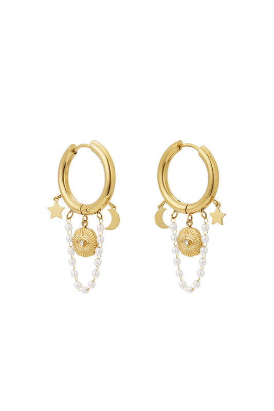 Damen Ohrringe Perlenmond Sonne 14K | Stahl vergoldet | Gold & Silber