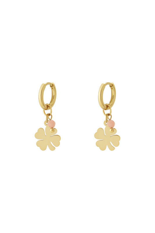 Damen Ohrringe Stein Klee 14K | Edelstahl vergoldet | Rosa & Babyblau
