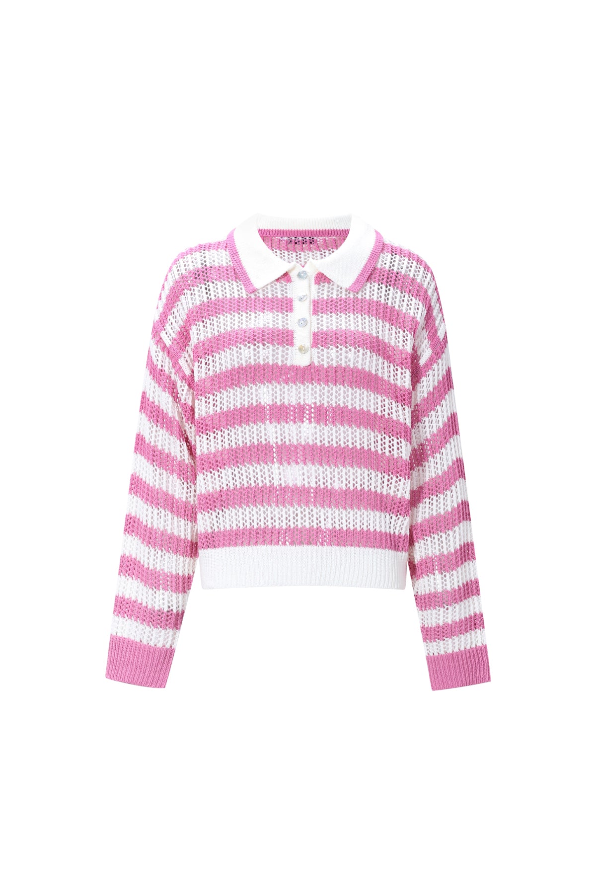 damen polo-top strick | polyester | mehrfarbig