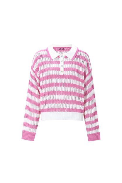 Damen Polo-Top Strick | Polyester | Mehrfarbig