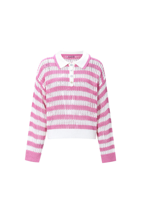 Damen Polo-Top Strick | Polyester | Mehrfarbig