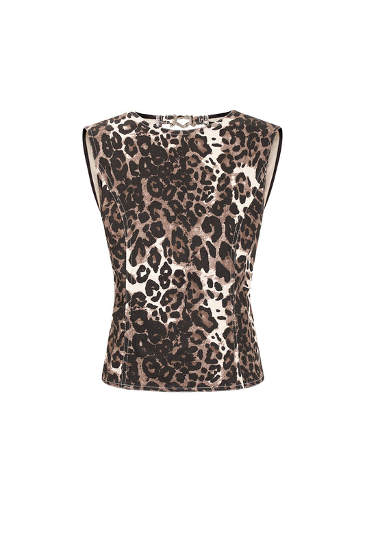 Damen Tanktop Leopardenmuster | Baumwolle | Braun