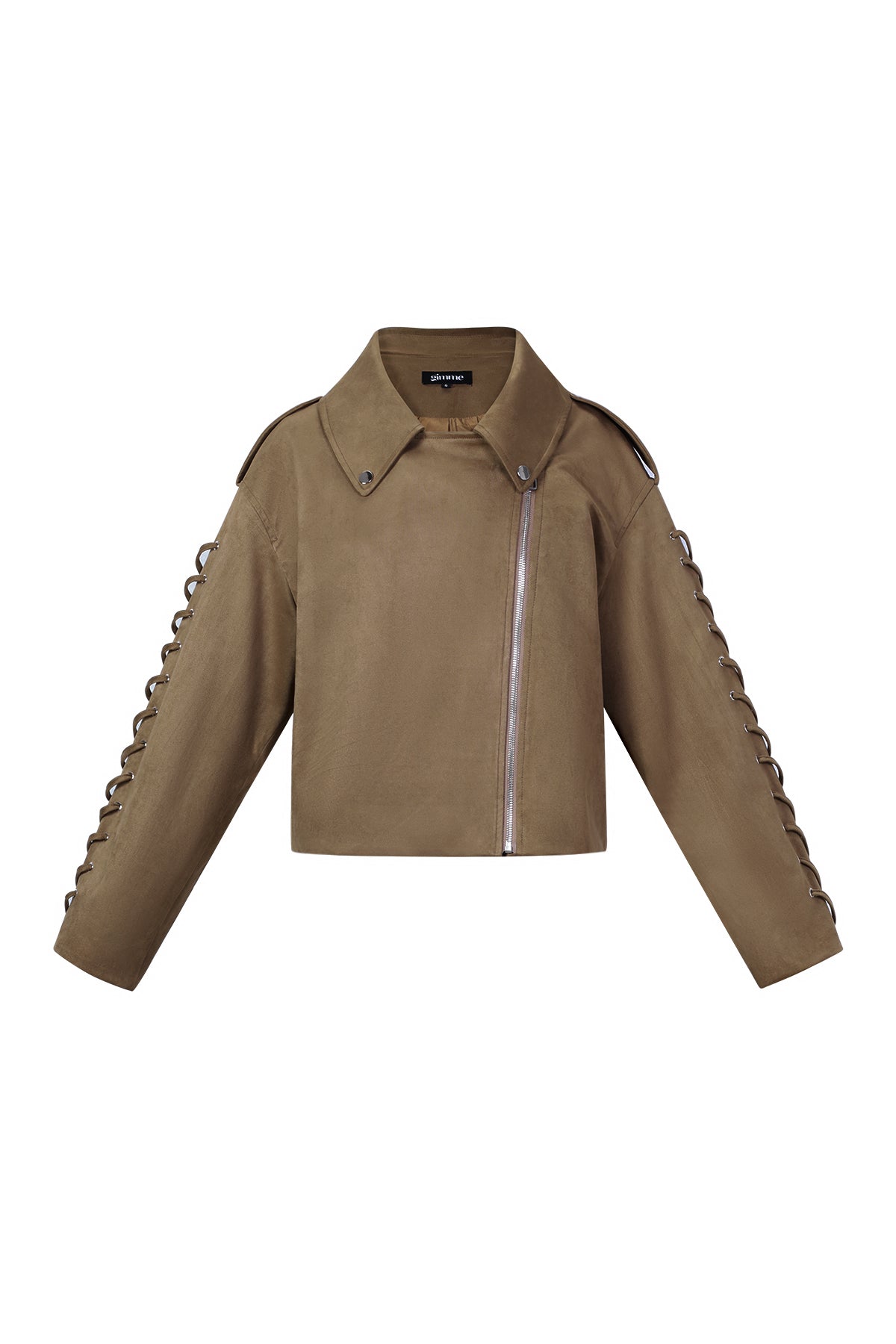 damen jacke bindeband | polyester | kamel & dunkelbraun