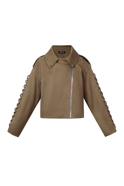 Damen Jacke Bindeband | Polyester | Kamel & Dunkelbraun