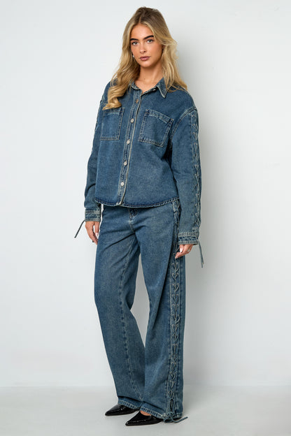 Damen Jeansjacke Schnürung | Baumwolle | Blau