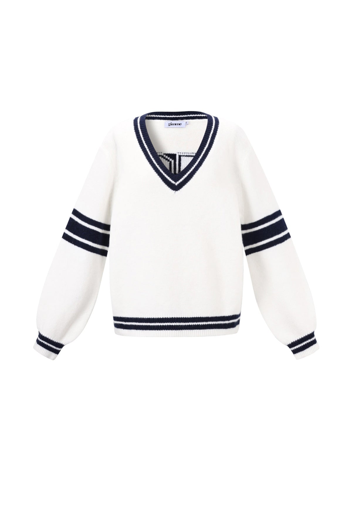 damen pullover v-ausschnitt kontraststreifen | polyester | mehrfarbig