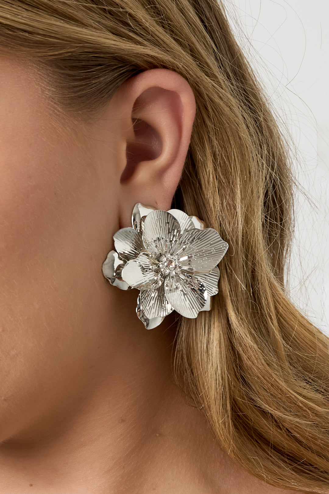 Damen Ohrringe Blume Strass Luxus | Eisen | Silberfarbe
