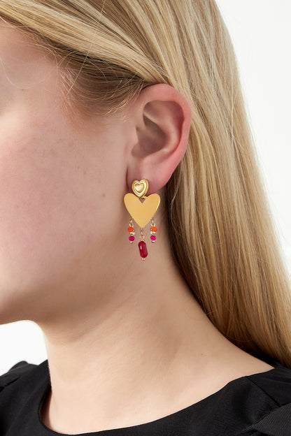 Damen Ohrhänger Herz-Tropfen Pastell 14K | Vergoldet | Fuchsie & Rosa