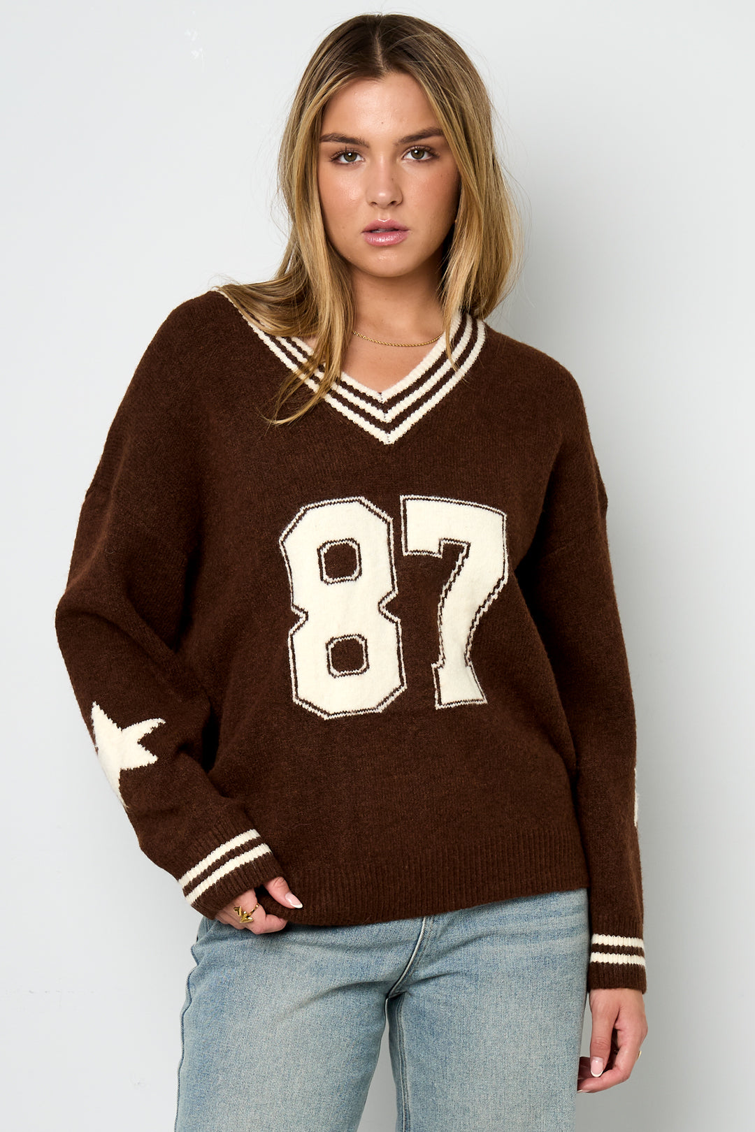 Damen Pullover V-Ausschnitt Farbmuster | Polyester | Mehrfarbig