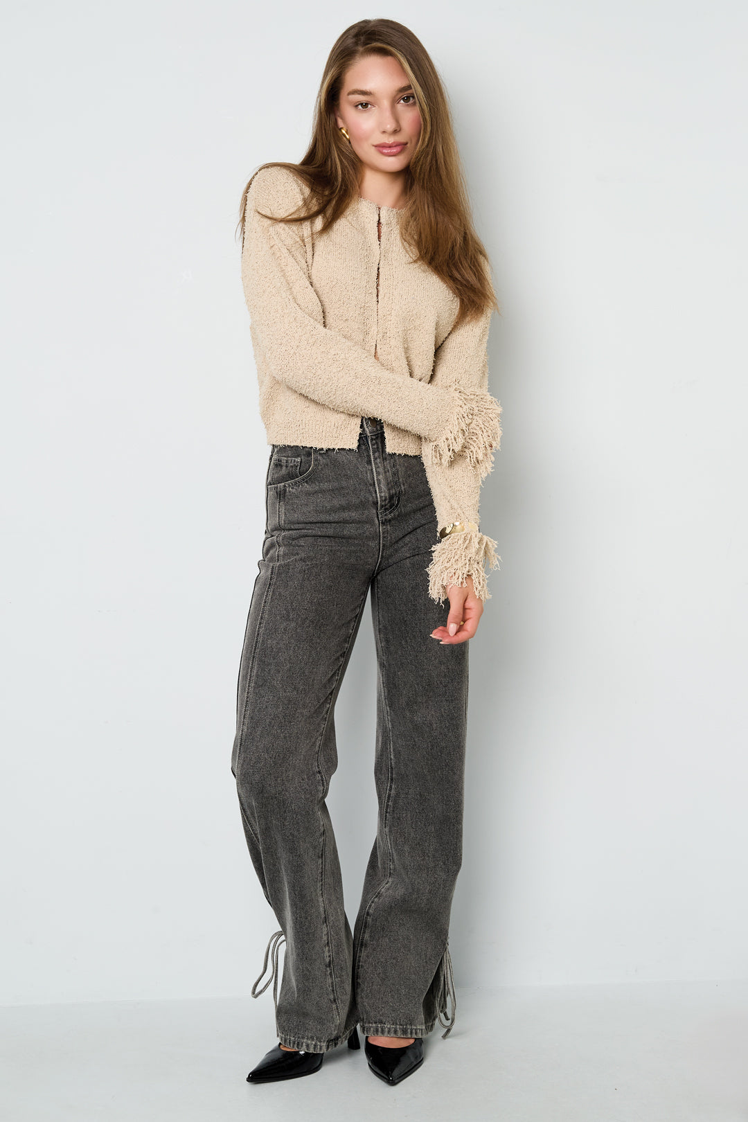 damen cardigan fransen tailliert | polyester | mehrfarbig