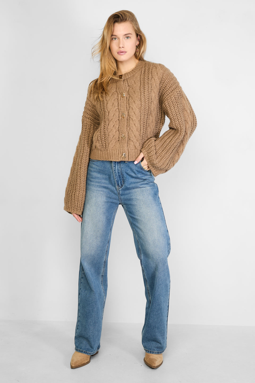 damen strickjacke zopfmuster | polyester | mehrfarbig